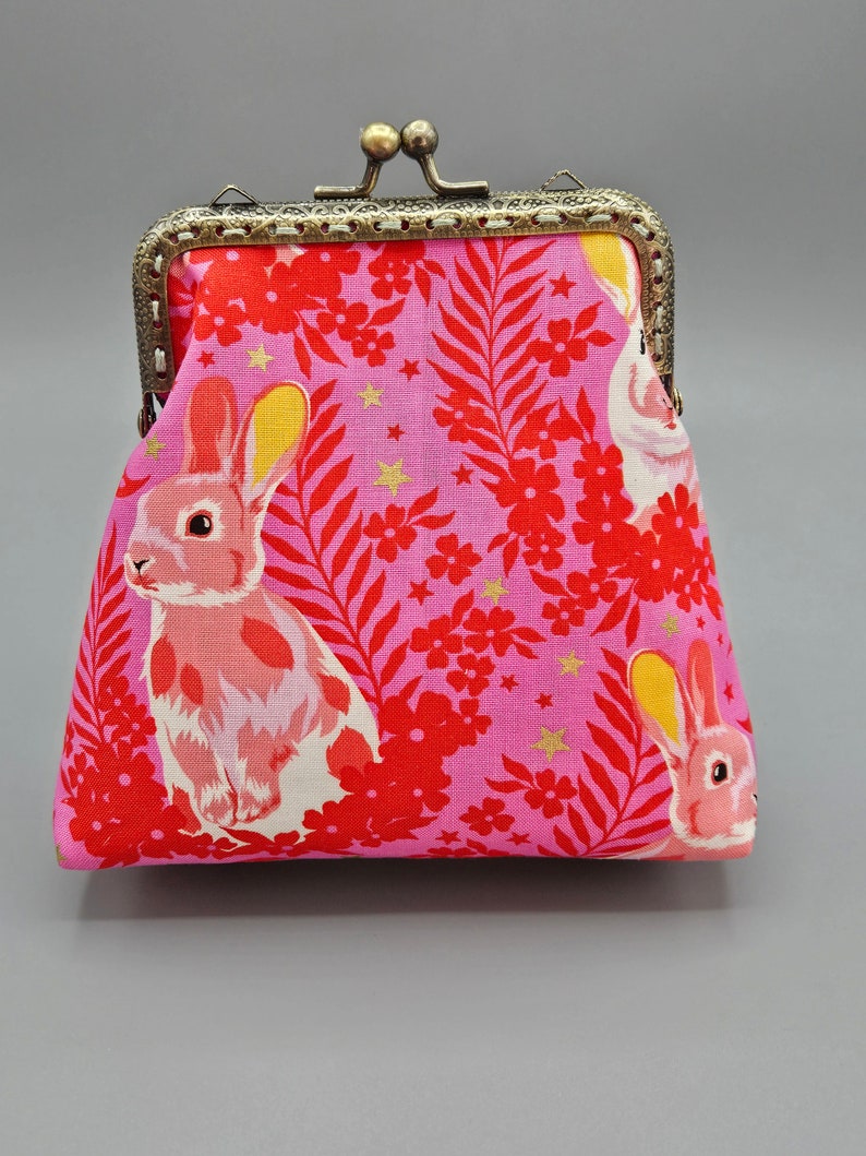 Besties Hop to It Tula Pink Medium Kiss lock Snap Coin Purse, Rabbit Snap Coin Purse, Bunny Snap Change Purse image 2