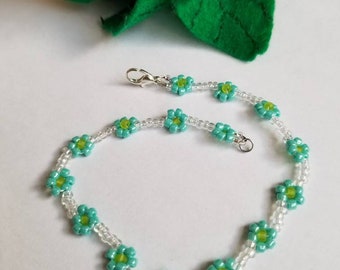 Rainbow shimmer and turquoise daisy anklet, flowers, beach, summer
