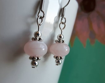 Pink rondelles dangle earrings, baby Pink, pastel, bridal, elegant, mother of the bride or groom