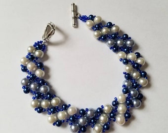 Montana blue, lapis blue, cornflower blue, silver bracelet,  toggle clasp, bridesmaid, mother of the bride or groom,  bridal