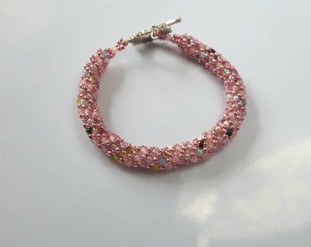 Spring flowers bracelet, pink, yellow, blue, red, metallics, bead weaving, hand beaded, bridal, mother of the bride or groom