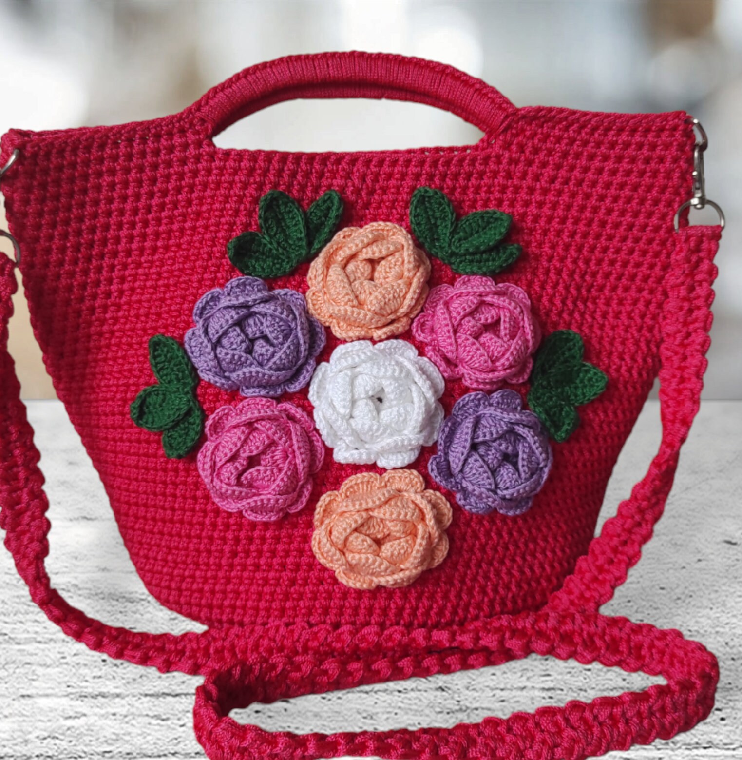 RosE 紅型バッグ 紫×赤 桜 草履バック