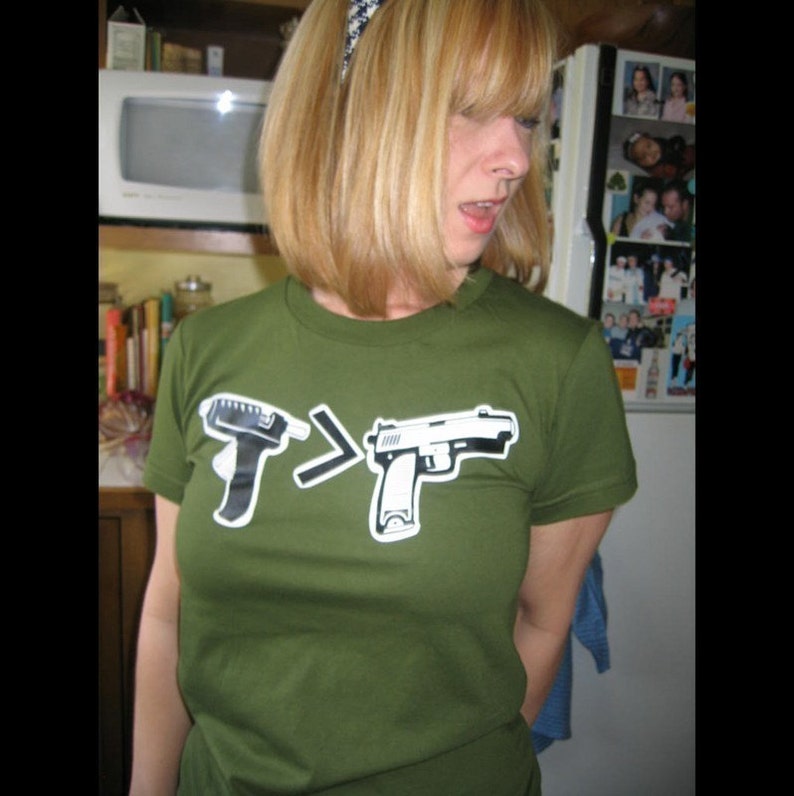 Glue Guns are Greater than Guns Olive Green Women's Tshirt image 3