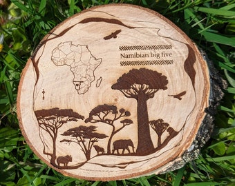 Die namibischen Big 5 Untersetzer aus Birkenholz 6-teiliges Set, The Namibian big 5 Birchwood Untersetzer 6-teiliges Set