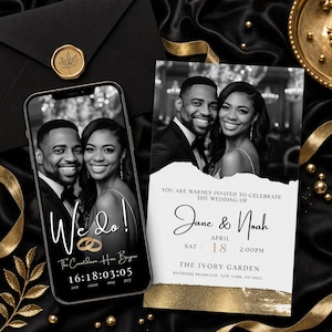 Elegant Wedding Invitation, Black Gold Invite, Digital Invitation, Wedding Template, digital Invitation Template with Clickable button