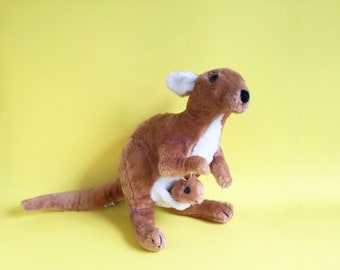 Vintage Kangaroo Mother and Baby Joey Stuffed Animal by R Dakin 1970s Toy 1975 Plush