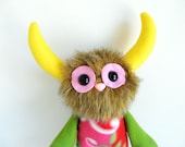 Stuffed Animal Monster Doll Plush Toy Kawaii Plushie Softie Orange Green Yellow Pink Brown Blue Colorful Snuggly Cuddly Cute Horns Huggable
