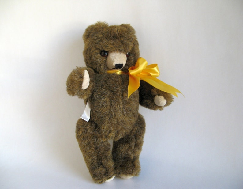 Vintage Teddy Bear by Knickerbocker Creations jointed stuffed animal 1990s Toy Classic Teddy Bear Retro Toy Amber Glass Eyes Plush