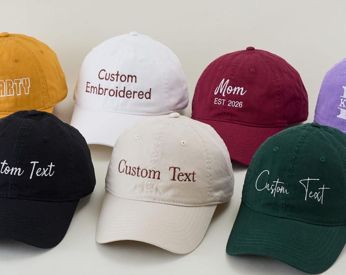 Custom Embroidered Baseball or Trucker Hat: Personalized Text, Vintage Style