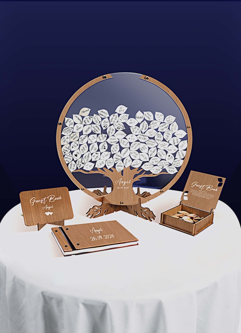 funeral guest book, funeral Guest Book Alternative Custom Wooden Memorial Guest Book: A Personalized Celebration of Life image 5