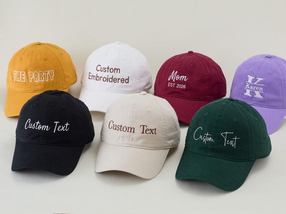 Custom Embroidered Baseball or Trucker Hat: Personalized Text, Vintage Style