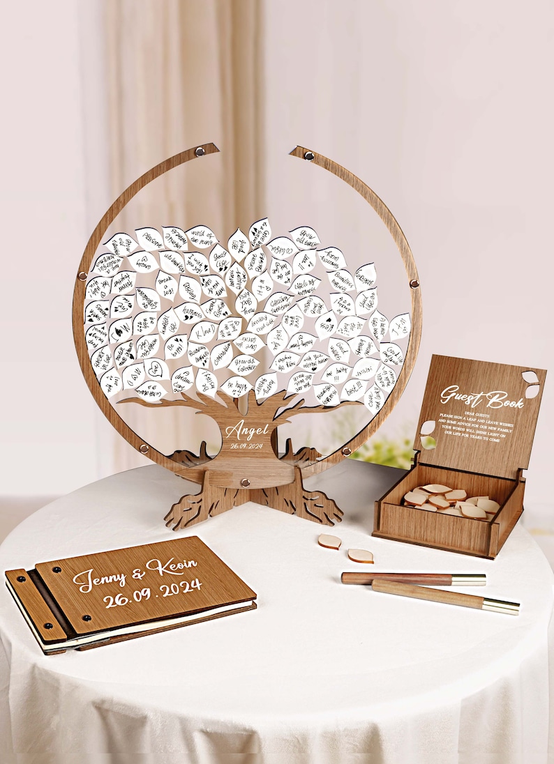 funeral guest book, funeral Guest Book Alternative Custom Wooden Memorial Guest Book: A Personalized Celebration of Life image 8