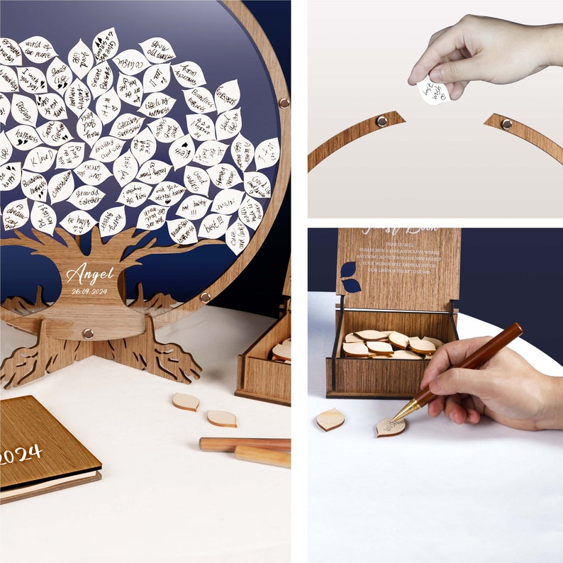 funeral guest book, funeral Guest Book Alternative Custom Wooden Memorial Guest Book: A Personalized Celebration of Life image 3