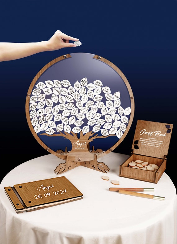 funeral guest book, funeral Guest Book Alternative Custom Wooden Memorial Guest Book: A Personalized Celebration of Life