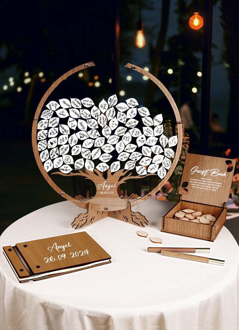 funeral guest book, funeral Guest Book Alternative Custom Wooden Memorial Guest Book: A Personalized Celebration of Life image 9