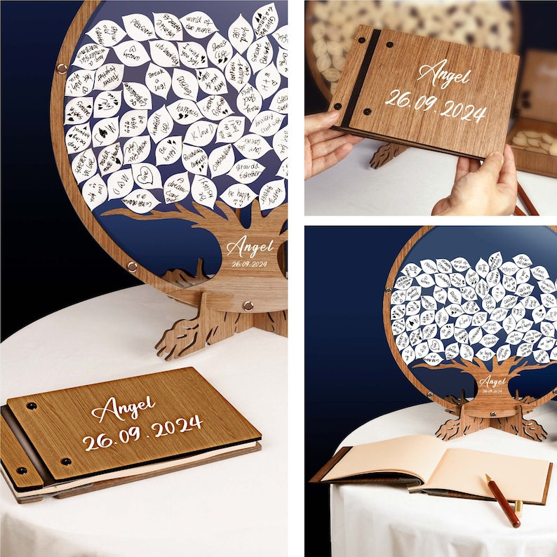 funeral guest book, funeral Guest Book Alternative Custom Wooden Memorial Guest Book: A Personalized Celebration of Life image 4