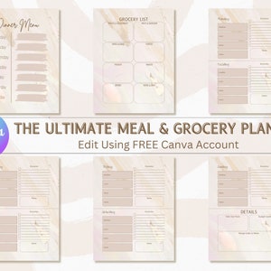 Meal Planner and Grocery List, Grocery List and Meal Planner, Weekly Meal Planner, Grocery List Template, Meal Plan Planner, Meal Planner