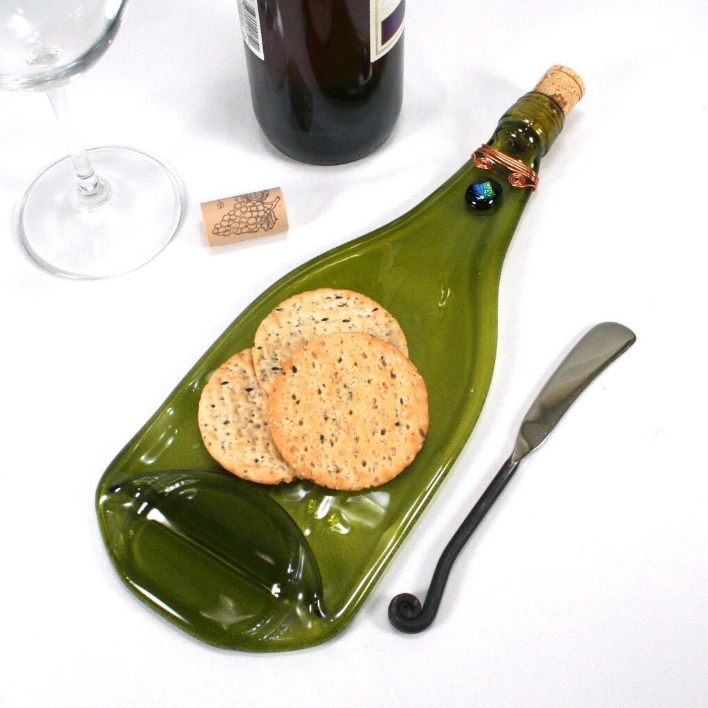 Gold Green Wine Bottle Serving Tray With Dichroic Glass and Etsy