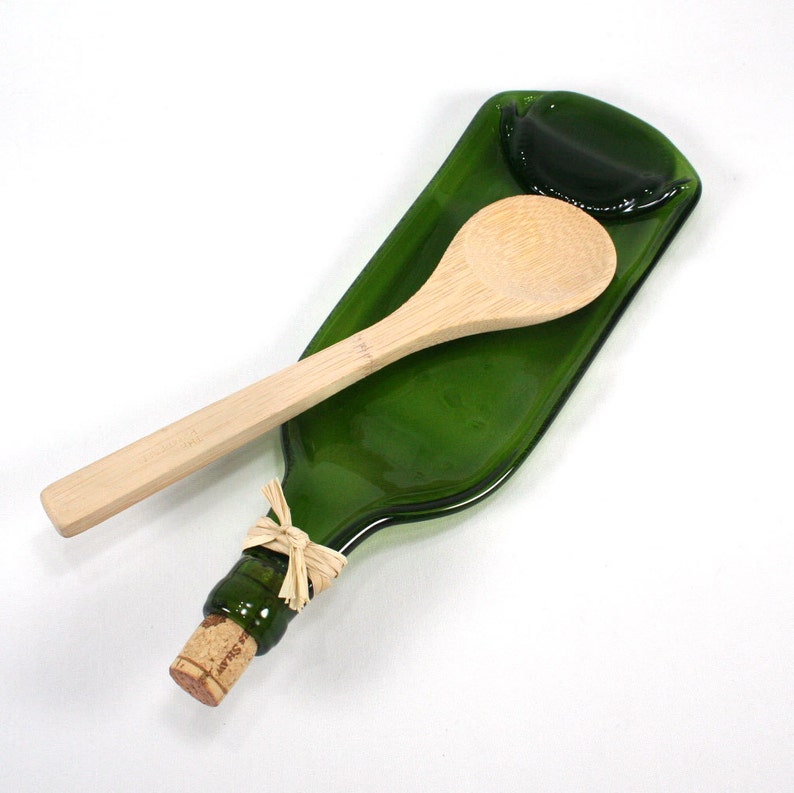 Dark Green Wine Bottle Molded Serving Tray Spoon Rest Cork Etsy