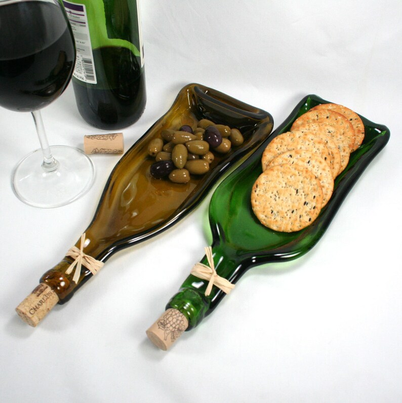 Dark Green Wine Bottle Molded Serving Tray Spoon Rest Cork Recycled Melted Wine Bottle Tray Gift Hostess Foodie Eco-Friendly 