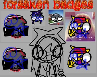 Puede incluir: Una ilustración digital de una persona con gafas y corbata, rodeada de varias insignias. Las insignias son coloridas y presentan personajes de dibujos animados con texto que dice "Roblox" y "Crea tu propia casa". El texto en la parte superior de la imagen dice "Insignias abandonadas".