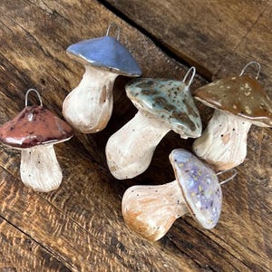 Mini Ceramic Mushroom Ornaments: Handmade, Woodland Decor