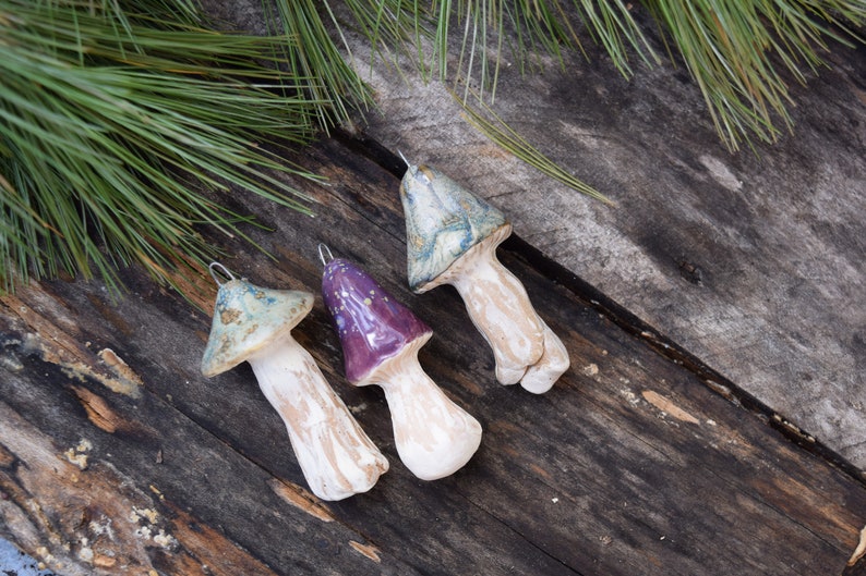 Small Ceramic Mushroom Ornaments: Handmade, Woodland Decor image 3