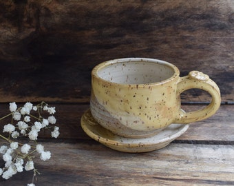 Ceramic Cup and Saucer: Coffee, Tea, Cappuccino, Cortado Cup 6 oz.