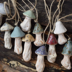 Small Ceramic Mushroom Ornaments: Handmade, Woodland Decor image 1