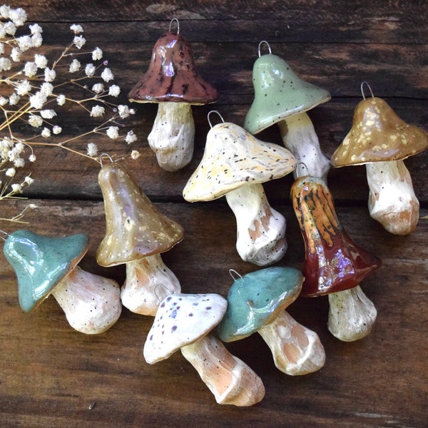 Small Ceramic Mushroom Ornaments: Handmade, Woodland Decor