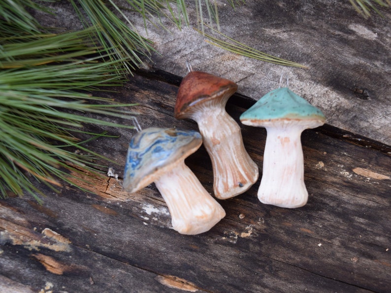 Small Ceramic Mushroom Ornaments: Handmade, Woodland Decor image 5