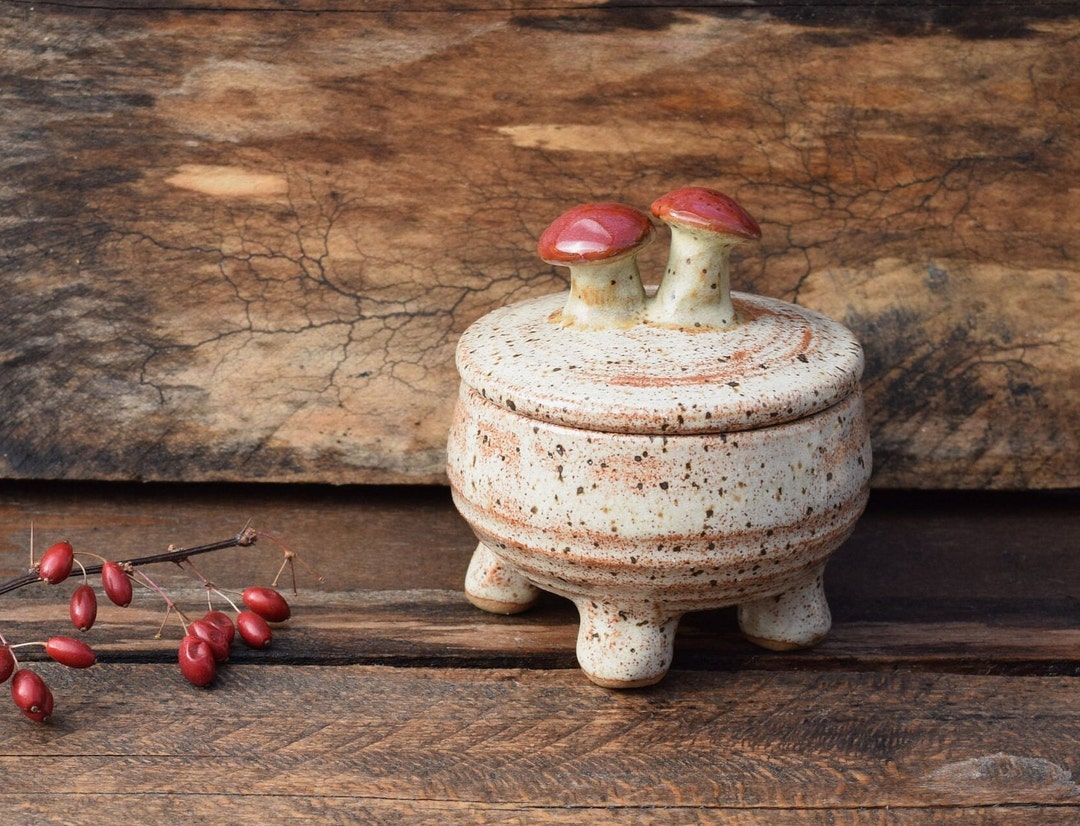 Mini Ceramic Mushroom Jar Trinkets Woodland Décor item 20 Etsy
