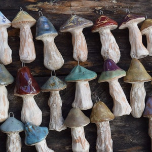 Small Ceramic Mushroom Ornaments: Handmade, Woodland Decor image 2