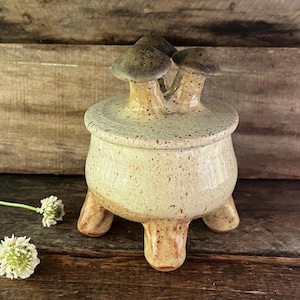 Mini/Small Ceramic Mushroom Jar: 4 ounce.  Trinkets, Woodland Décor (Item #W26)