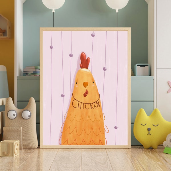 Chicken nursery print, baby gift, wall decor, nursery frame, Animal theme nursery prints, all art decor, digital downloads, baby room gift