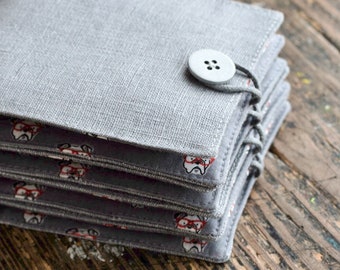 Small Linen Needle Book -- Bulldog Glasses