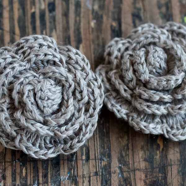 Crochet Linen Flowers Brooch -- natural flax