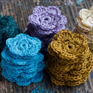 Crocheted linen flowers -- set of 10