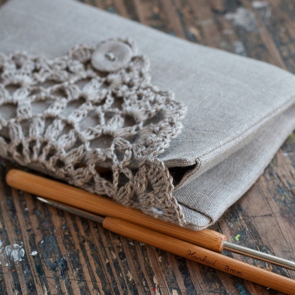 Linen Crochet Hook Case - Holder - Organizer