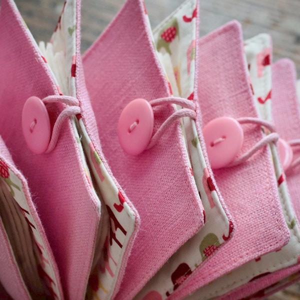 Small Linen Needle Book  -- pink elephant