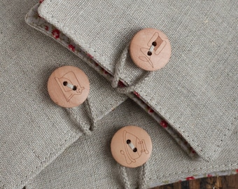 Small Linen Needle Book - thread, iron, sewing machine button