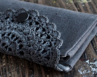 Linen Crochet Hook Case - Holder - Organizer -- Dark grey