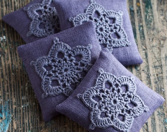 Lavender sachets -- crochet motif -- set of 4