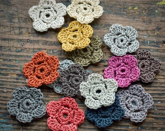Crocheted linen flowers -- set of 10