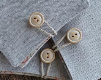 Small Linen Needle Book - buttons fabric