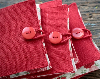 Small Linen Needle Book  -- red