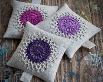 Lavender sachets -- crochet motif -- set of 3