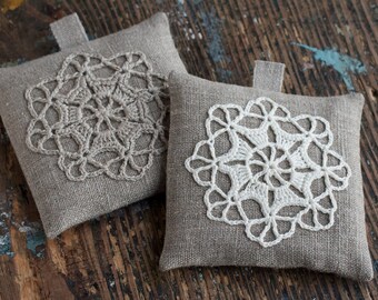Lavender sachets -- crochet motif -- set of 2