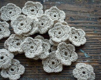 Crocheted linen/cotton flowers -- set of 10