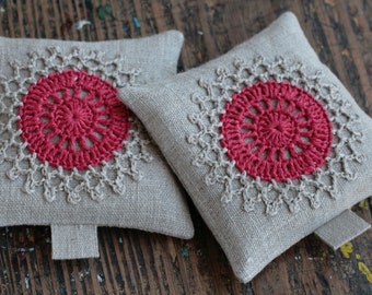 Lavender sachets -- crochet motif -- set of 2